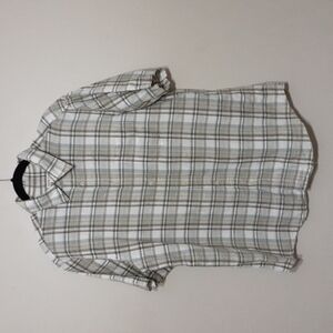 Merona men's casual button down plaid short sleeves shirt size L linen blend